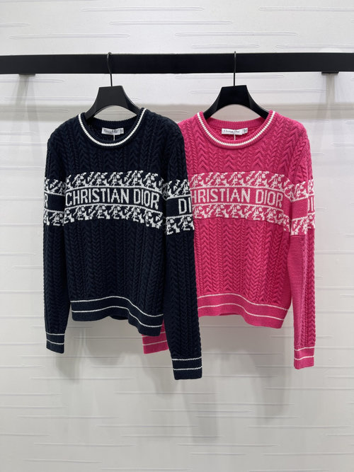 Dior Knitted Pullover with Wheat Ear Pattern and Letter Embroidery