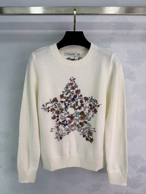 Dior Star Embroidered Wool Blend Knitwear with Floral Details