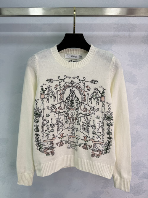 Dior Embroidered Round-Neck Pullover, Made of Premium Wool and Fashionable