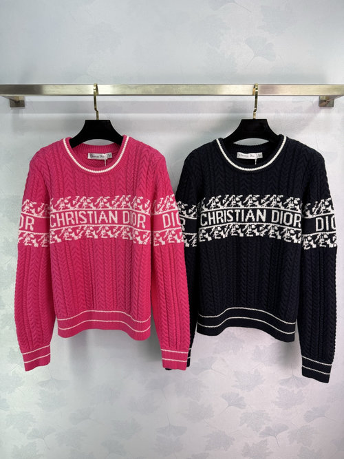 Dior Round Neck Jacquard Sweater, Wool Blend, Classic and Versatile