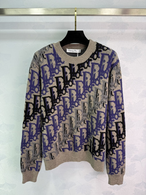 Dior Jacquard Knitwear with Classic Logo, Blue-Purple Gradient