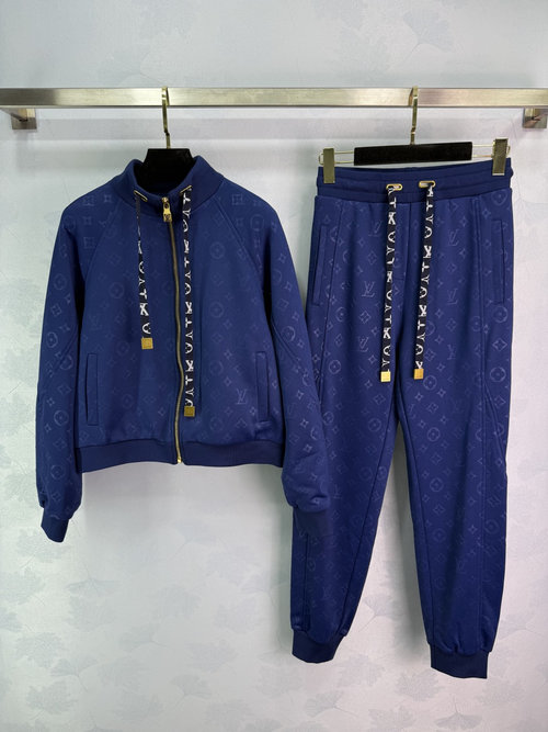 Louis Vuitton Vintage Monogram Set with Zipper Jacket and Elastic Waist Pants