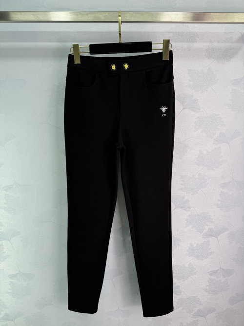 Dior High-Waisted Trousers with Double Golden Buttons and Bee Embroidery