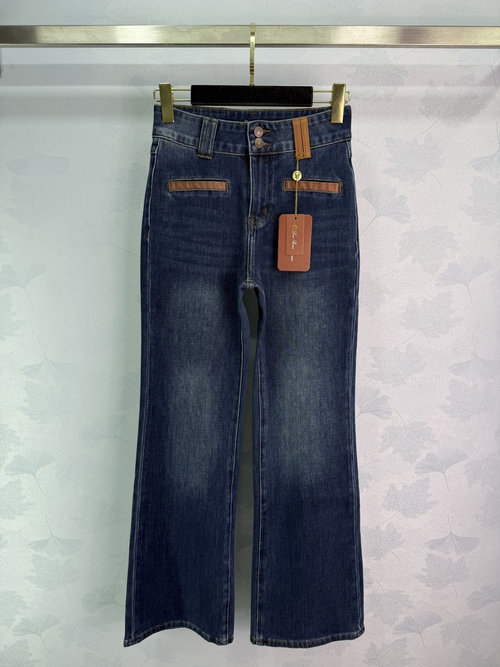 Loro Piana Straight-Leg Jeans with Pocket Leather Trim, Natural and Slimming