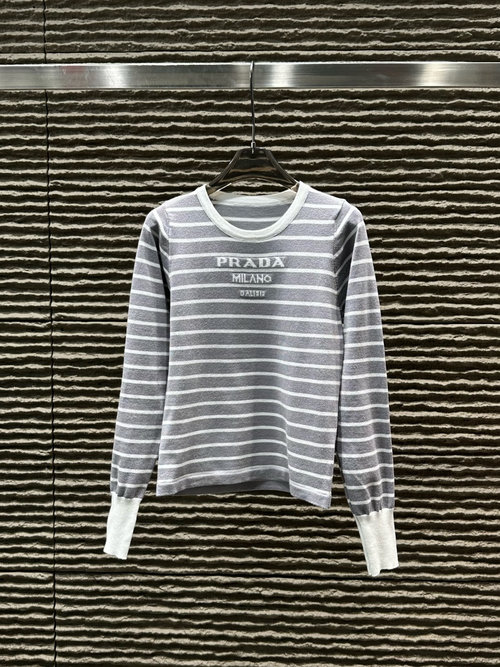 Prada Stripe Color-Blocked Knitted Long Sleeve