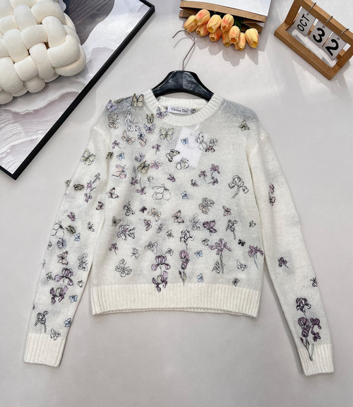Dior Butterfly Embroidered Knit Sweater for Romantic Elegance