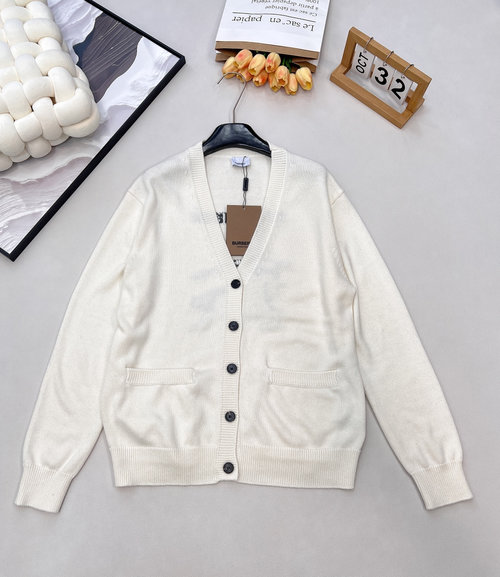 Burberry Wool V-Neck Cardigan with Horse Logo and Embroidered Characters