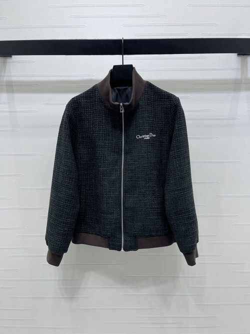 Dior Fashionable Woven Collared Jacket with Embroidered Logo