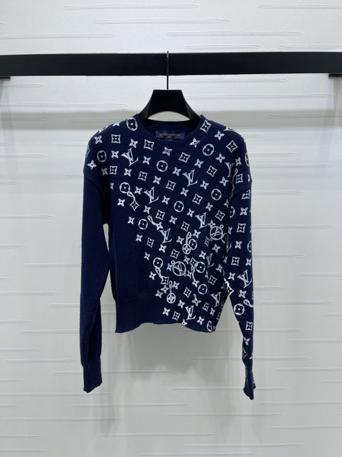 Louis Vuitton Latest Series Jacquard Knit Pullover Sweater with Four - leaf Clover Decoration