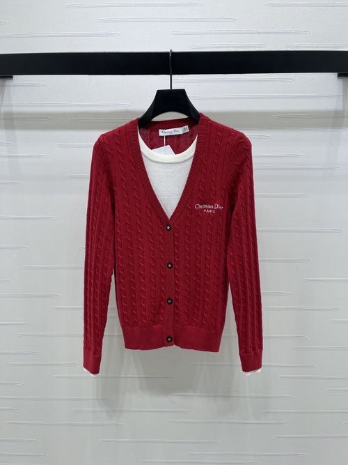 Dior Unique Double-layered Knit Cardigan with Letter Embroidery