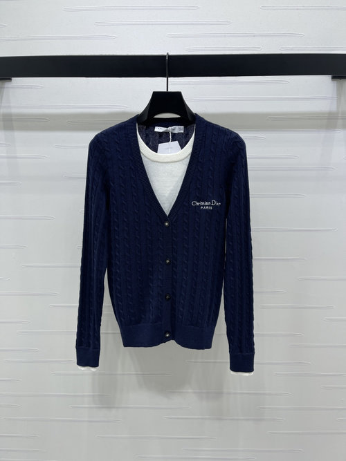 Dior Unique Double-layered Knit Cardigan with Letter Embroidery
