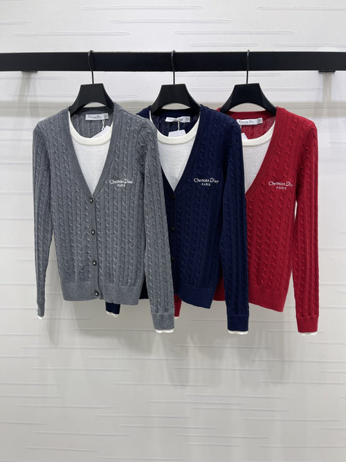 Dior Unique Double-layered Knit Cardigan with Letter Embroidery
