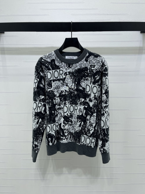 Dior Imported Wool Knit Sweater with Floral Logo for Vintage Look
