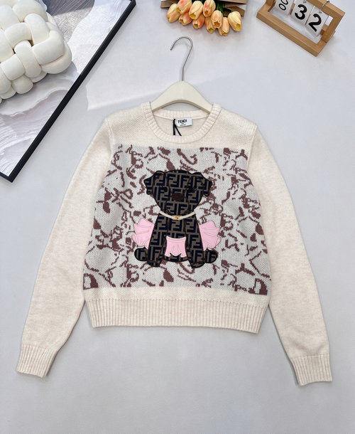 Fendi Soft Knit Top with Puppy Patch and FF Pattern