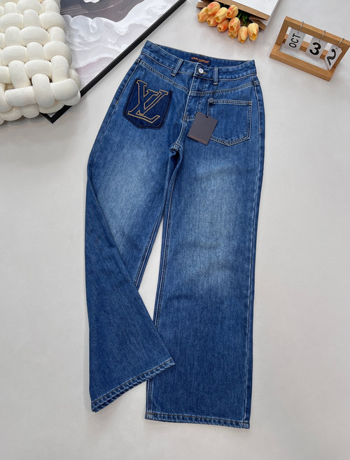 Louis Vuitton Stylish and Practical Shadow Letter Embroidered Straight-Leg Jeans