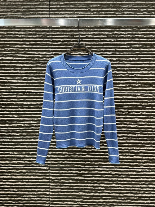 Dior New Arrival: Embroidered Letter Striped Knitted Long Sleeve