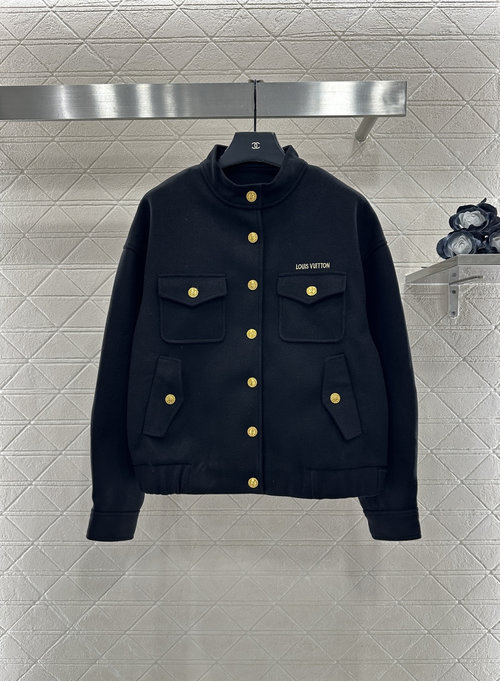 Louis Vuitton Button Pocket Jacket with Elastic Design and Logo Embellishment