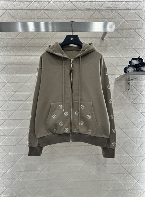 Louis Vuitton Hooded Sequined Logo Outerwear and Trousers Set, Fashionable and Warm