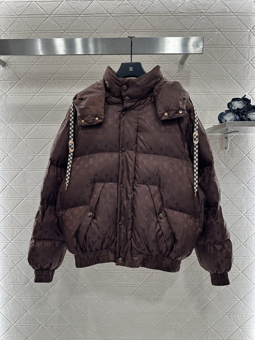 Louis Vuitton Detachable Hooded Jacquard Down Jacket for Skiing