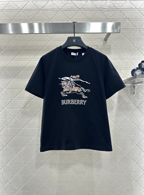 Burberry Custom Cotton Round Neck T-shirt with Embroidered Warhorse Logo