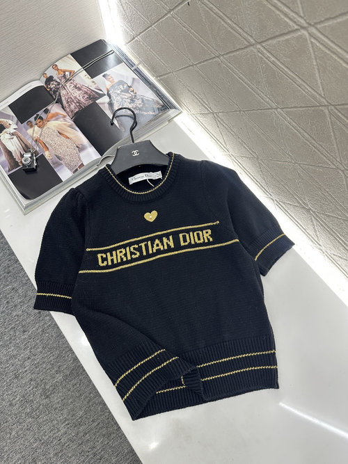 Dior Bubble-Sleeve Knit Top, Soft Wool, Elegant and Feminine