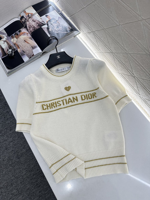 Dior Bubble-Sleeve Knit Top, Soft Wool, Elegant and Feminine