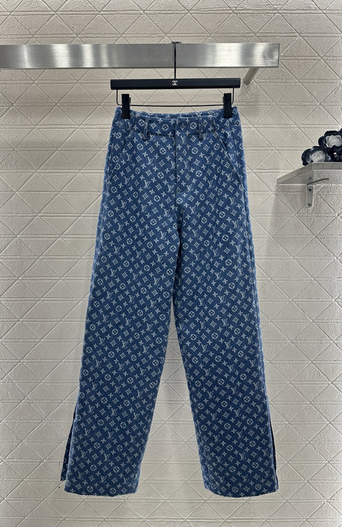 Louis Vuitton Customized Denim Teddy Fur Hooded Jacket and Pants Set