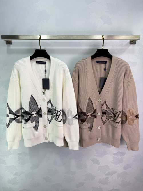 Louis Vuitton Monogram Knit Cardigan, Soft Texture, Single-Breasted, Layered Look