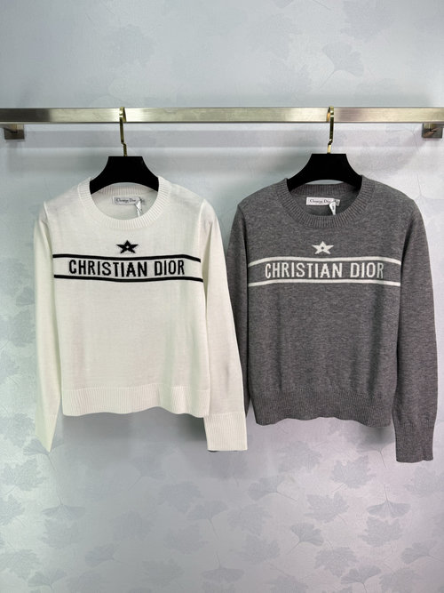 Dior Lucky Star Logo Embroidery Wool Knit Sweater