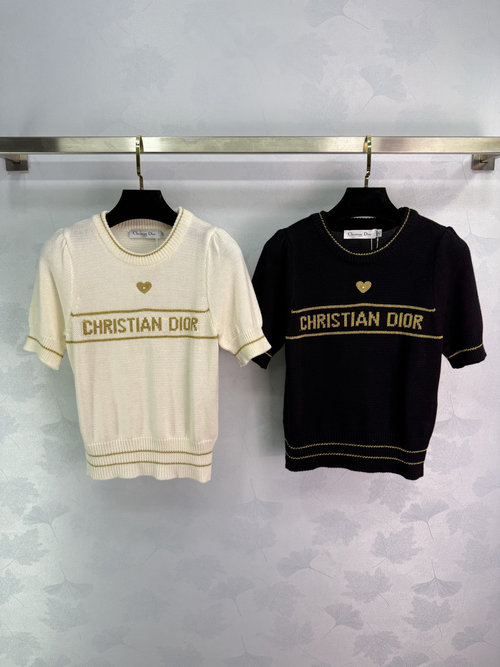 Dior Heart Series Knit Short Sleeve, Soft Cashmere, Brand Embroidery
