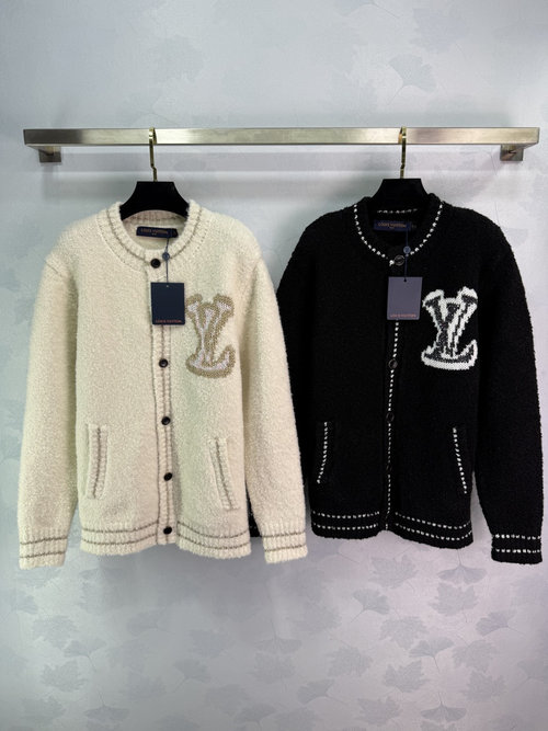 Louis Vuitton Monogram Knit Cardigan with Black Buttons and Edge Stitching