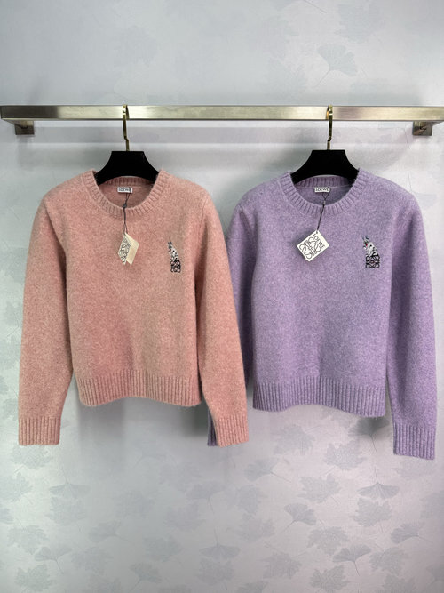 Loewe Cozy Round Neck Sweater with Cat Embroidery