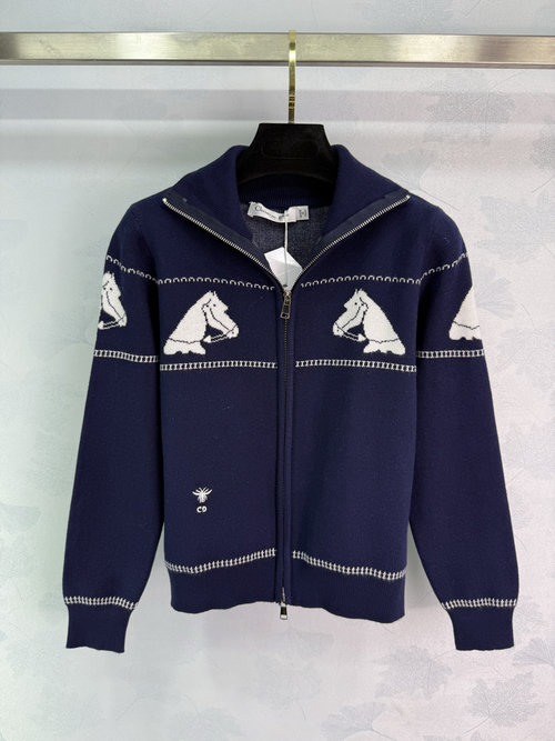 Dior Classic Fair Isle Knit with White Pony Pattern and Double Zipper