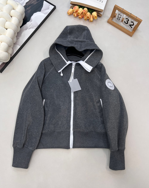 Canada Goose Pilots Lamb Wool Jacket with Dual-Zippers and White Trim Details