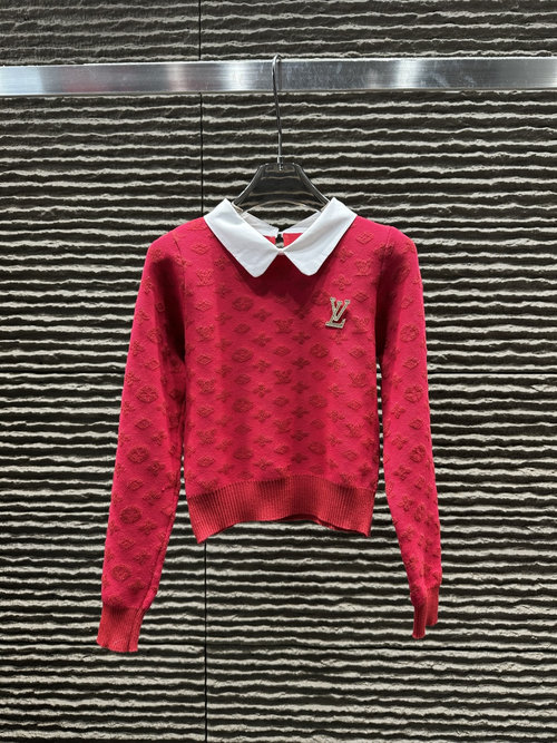 Louis Vuitton All-over Jacquard Letter Fake Two-piece Knit Long Sleeve, New Arrival