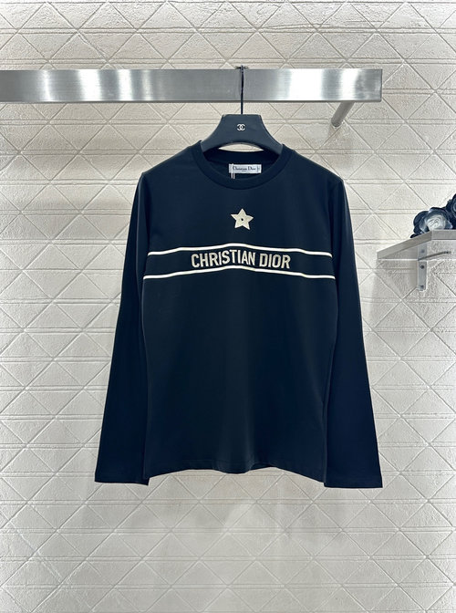 Dior Customized Cotton Long - Sleeve Top with Embroidered Logo