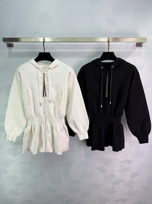 Louis Vuitton Short Waisted Hooded Jacket with Monogram Pattern, Featuring a Slim Fit for a Fashionable Look