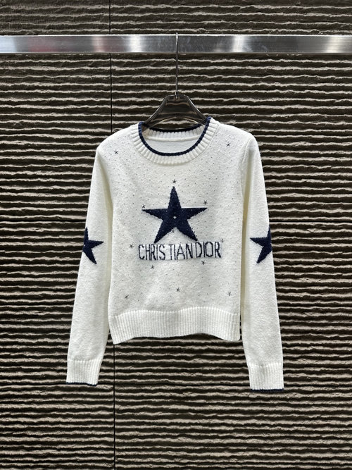 Dior New Heavy-duty Rhinestone Star Jacquard Letter Sweater