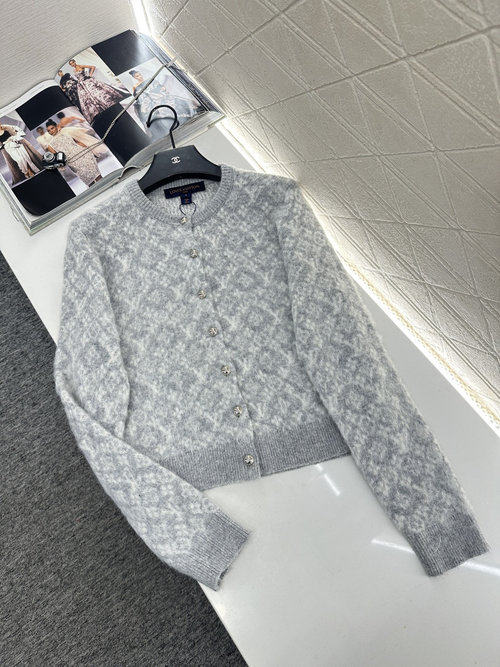 Louis Vuitton Custom Jacquard Round Neck Knit Cardigan with Logo Motifs