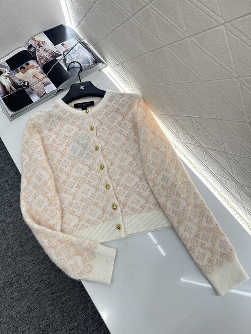 Louis Vuitton Custom Jacquard Round Neck Knit Cardigan with Logo Motifs