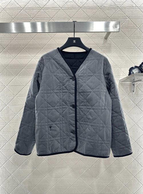 Dior Custom Imported Down-Filled Checked Cotton Jacket with Embroidered Logo, Classic Style