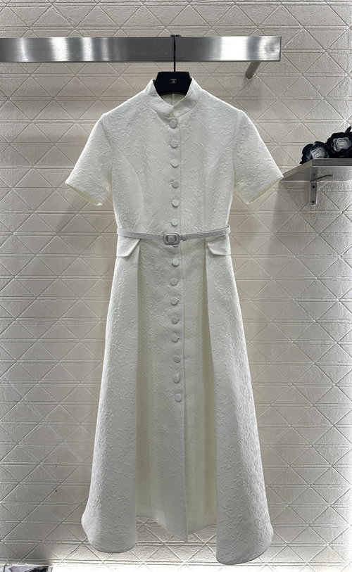 Dior Custom Imported Silk-Wool Belted Dress, Simple and Elegant Design