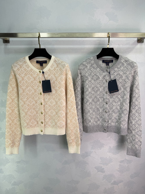 Louis Vuitton Monogram Mohair Cardigan with Golden Buttons, Soft and Stylish