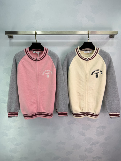 Dior Classic Color-Blocked Knitted Baseball Jacket with Embroidered Logo