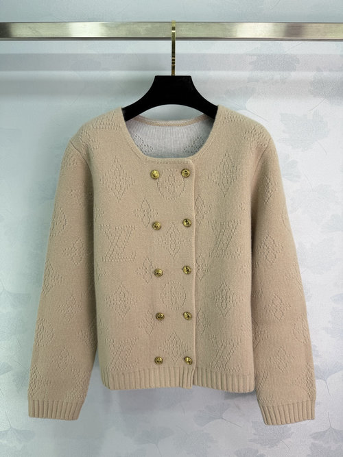Louis Vuitton Double-Breasted Wool Blend Cardigan with Monogram Design