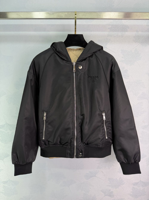 Prada Double-Sided Hooded Cotton Jacket with Diamond Pattern