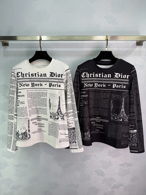 Dior Custom YB Fabric Long Sleeve Base Layer with Newspaper Print Logo