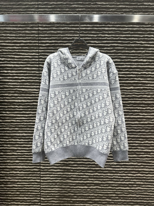 Dior Hooded Full Jacquard Zippered Cardigan