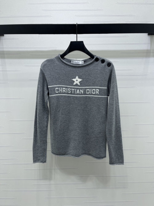 Dior Latest Series Star Shoulder-Button Round-Neck Knitted Sweater, Soft and High-Quality