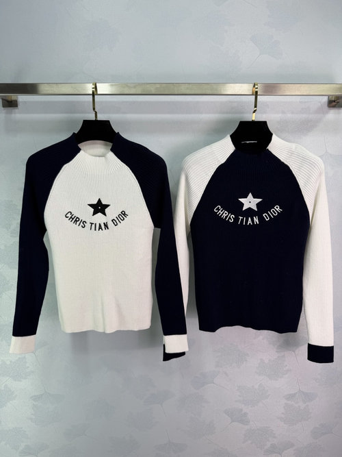 Dior ROUND NECK INSERTS SPLICED LONG SLEEVE TOP WITH EMBROIDERED LOGO